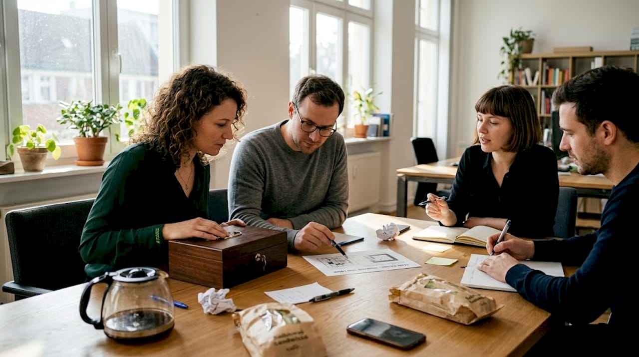 Mitarbeitende stellen sich gemeinsam Escape-Room-Herausforderungen direkt im Büro.
